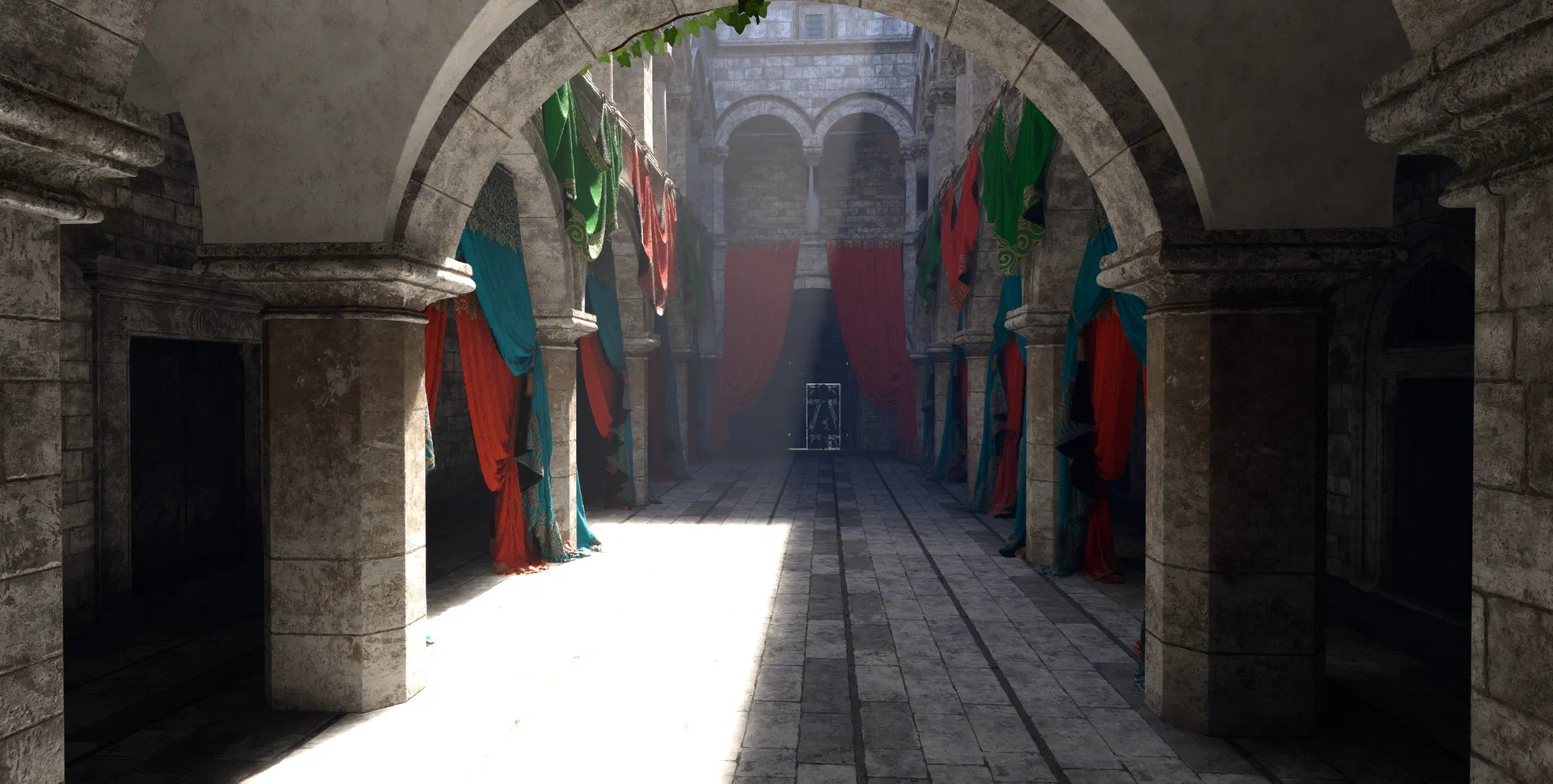 The Sponza atrium lit by path-traced global illumination in Spartan Engine